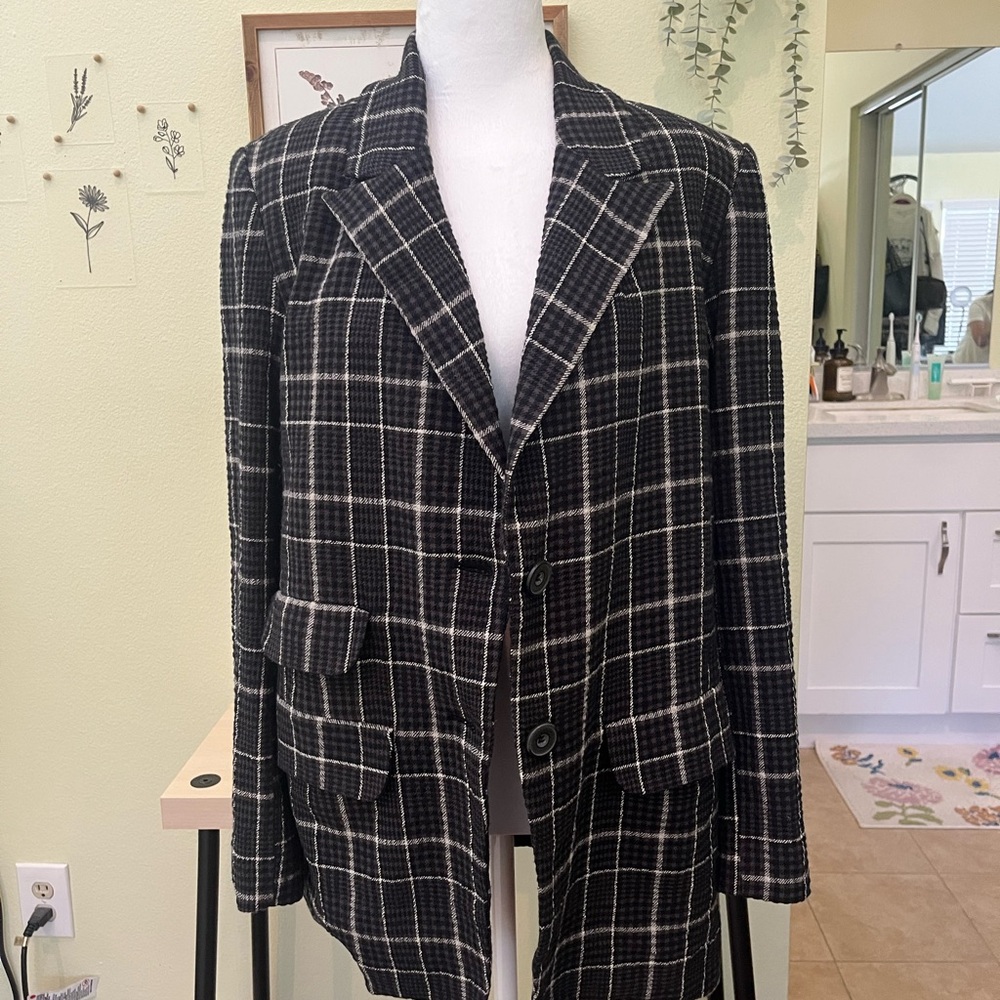 Free People Oversized Plaid Blazer Jacket